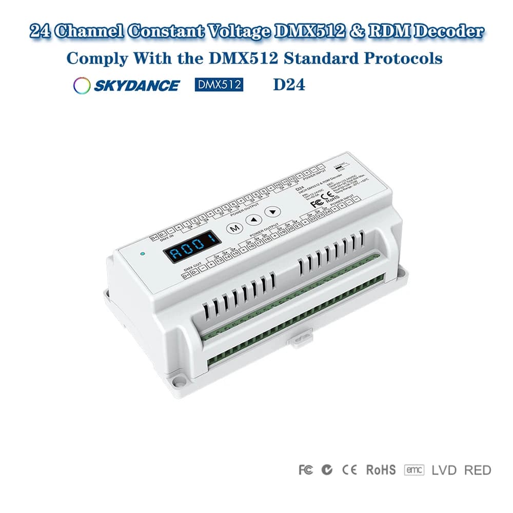 Skydance D24 DC12-24V 24 canali RGB 8/16bit su guida DIN controller DMX RGB LED Strip Light Dimmer luce scenica RDM DMX512 Decoder