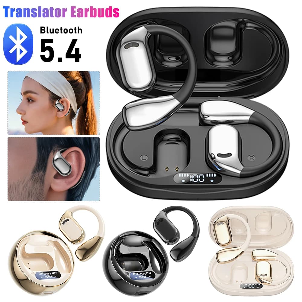Auricolari traduttore intelligente 2025 AI Traduzione linguistica in tempo reale Auricolare Wireless Bluetooth 5.4 Cuffie bidirezionali Traduttore