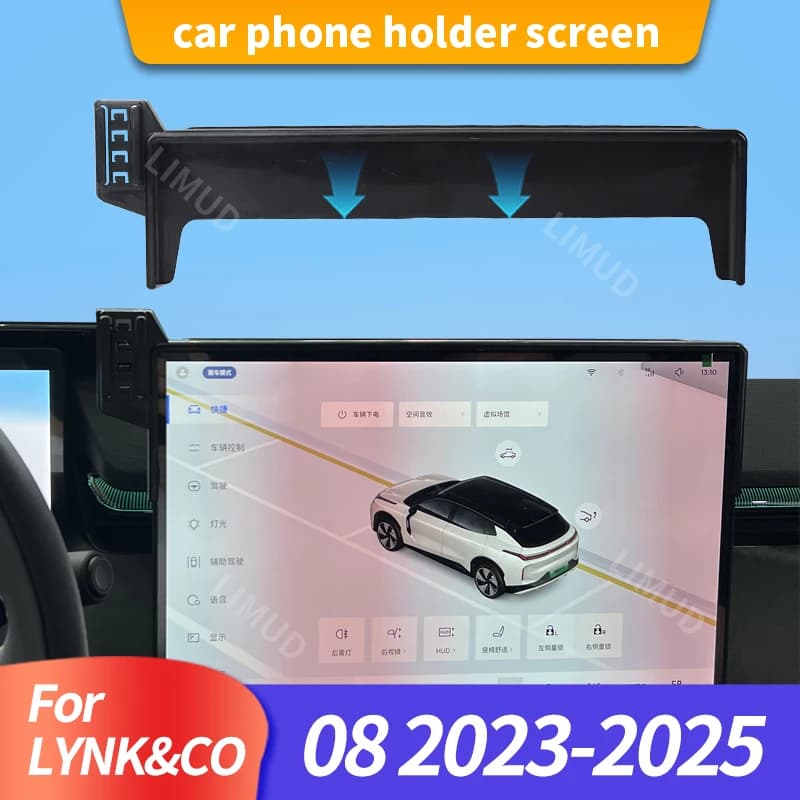 Supporto per Navigatore con Schermo da 15,4 Pollici e Vano Portaoggetti per LYNK&CO 08 2023-2025, Supporto Fisso per Telefono