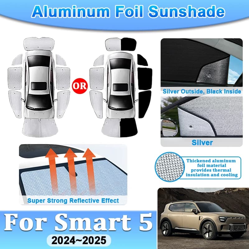 Car Coverage Sunshades For Smart 5 Car Accessories HY11 2024 2025 Aluminum Foil Full Windshield Window Sun Visors Privacy Covers