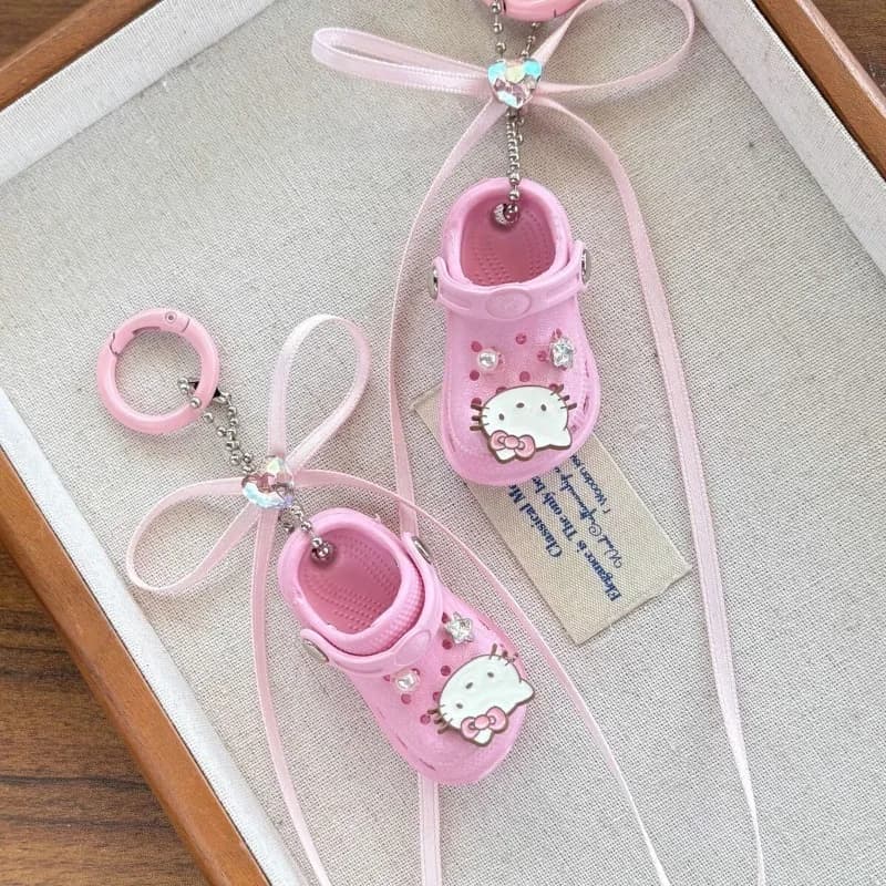 Cute Cartoon Mini Slipper Keychain Kawaii Cat Design Tiny Shoe Charm Bag Purse Decoration For Women Teens Girls Gift wholesale