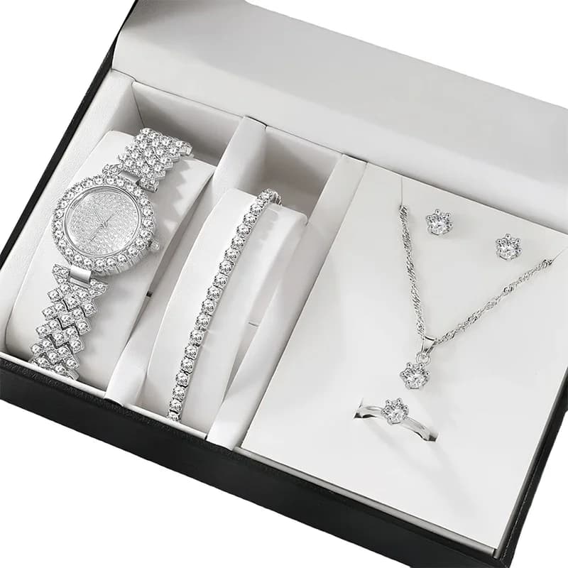 5/6 pezzi Anelli Orecchini Feste adatte Set di catene in oro rosa Accessori per temperamento squisito alla moda Bracciali Collane