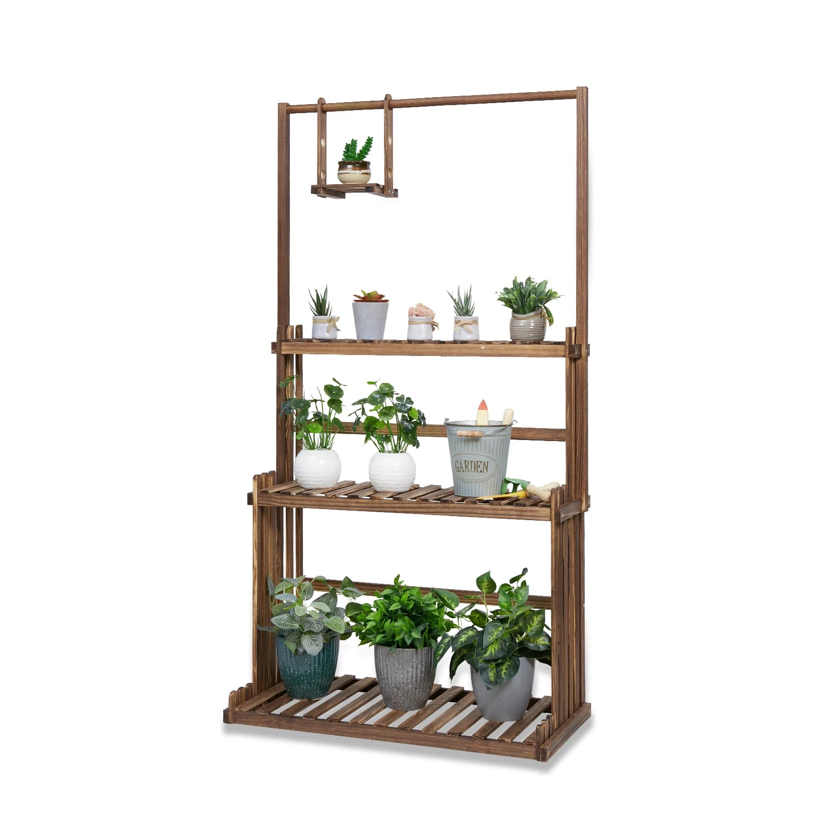 Supporto per Piante a 3 Livelli in Legno, Resistente, da Giardino, Espositore Alto per Fiori