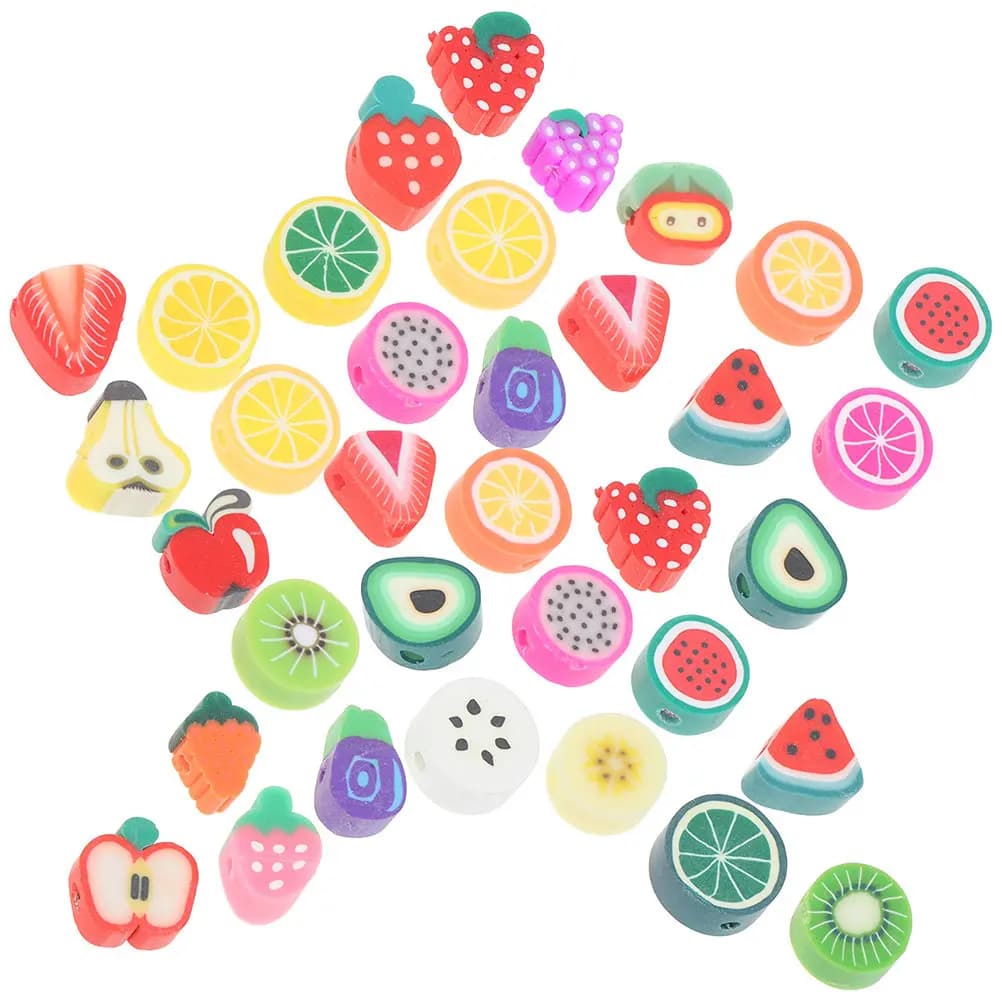 100 Pezzi Perline in Argilla Polimerica a Forma di Frutta, Perline Distanziatrici Creative Fai-da-Te, Accessori per Creazione di Gioielli Fatti a Mano per Bracciali, Collane e Charm