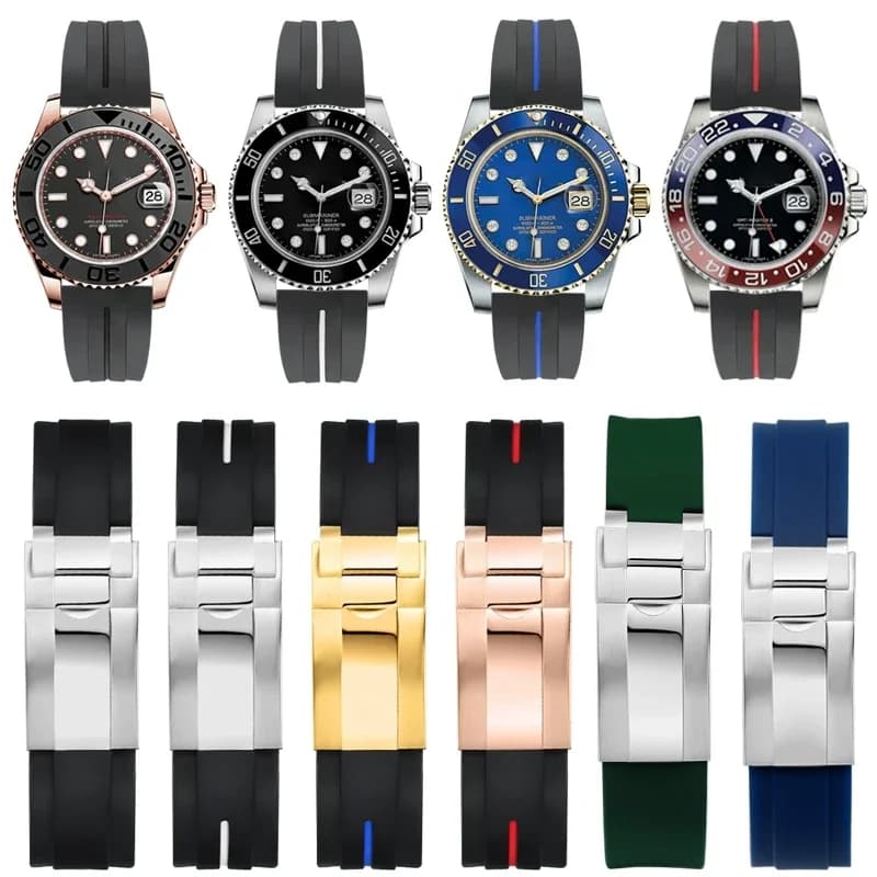 20mm 21mm Black Green Blue Extremity Curve Silicone Rubber Strap for RX Daytona Submariner GMT Explorer 2 Bracelet