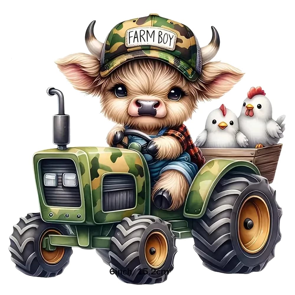 Adorabile adesivo per auto con mucca delle Highland e trattore, adatto per laptop, auto, camion, furgone, SUV, moto, parete, paraurti, finestra