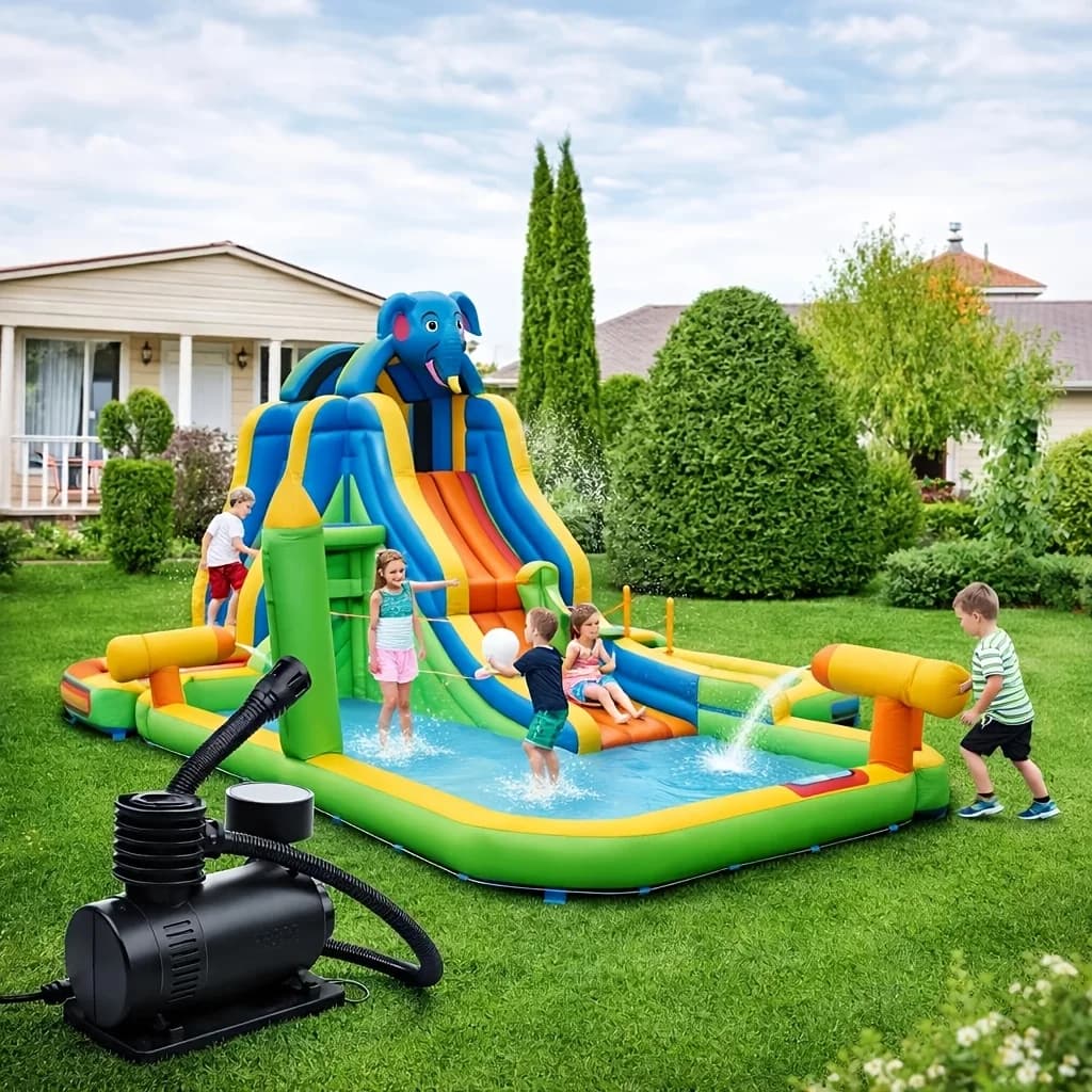 Portable Mini Air Compressor, Fast Tire Inflator Pump for Backyard Water Toys & Inflatables, Car Bike & Camping Air Mattress, Easy Use Compact Design