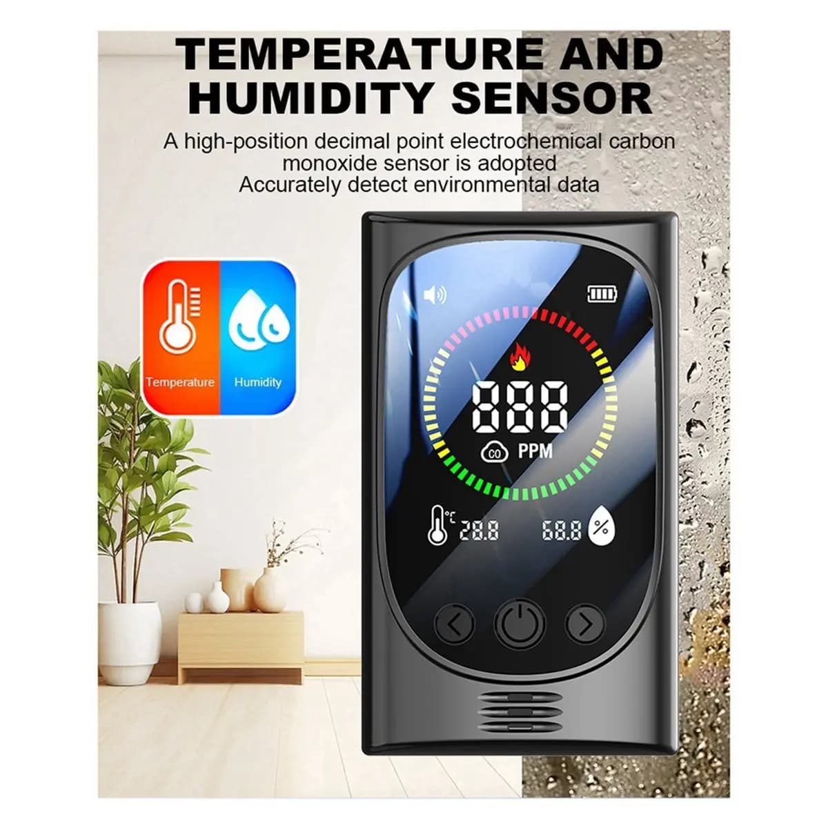 DT81 4-in-1 Combustible Gas Real-Time Alarm, Indoor Temperature and Humidity Tester, Carbon Monoxide Detector EU-PLUG