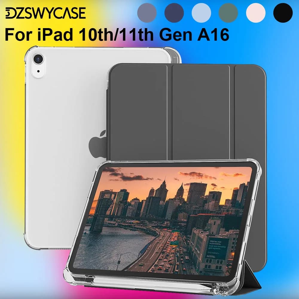 Per iPad 10a/11a generazione (A16) Custodia da 10,9/11 pollici, con sveglia/sonno automatico Cover posteriore morbida smerigliata traslucida con portapenne