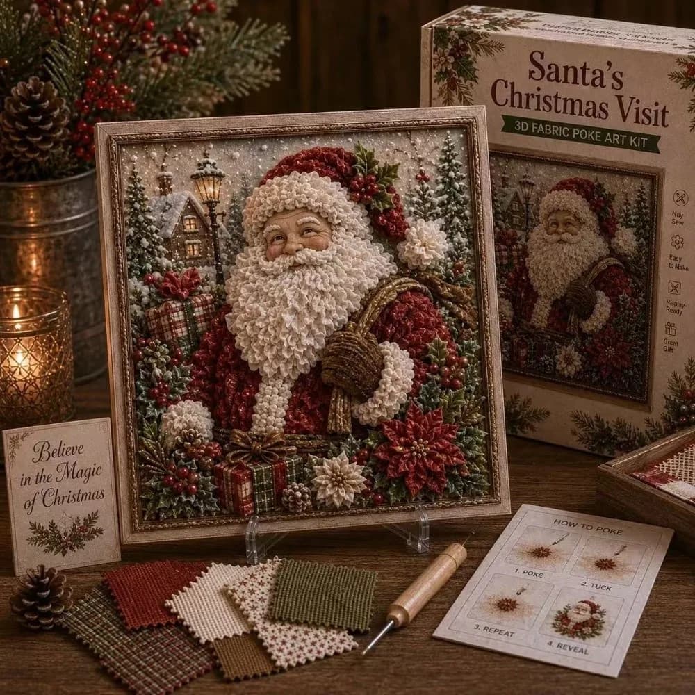 3D Design Christmas Fabric Poke Art Kit Poke Technique DIY Craft 3D DIY Embroidery Decoration Set Fabric Based Needle Punch Art