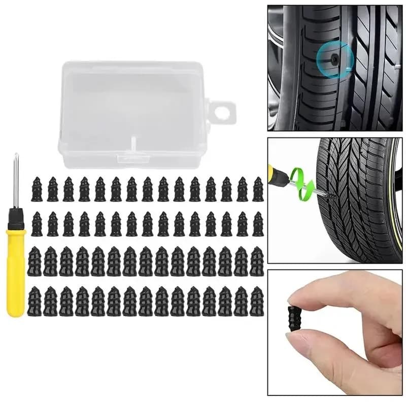 Kit di riparazione pneumatici universale da 10/61 pezzi con chiodi in gomma per auto, moto, scooter, pneumatici tubeless, senza colla.