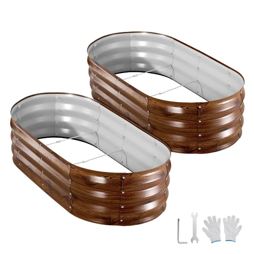 Set di 2 aiuole rialzate in metallo zincato, fioriere ovali 4x2x1 piedi
