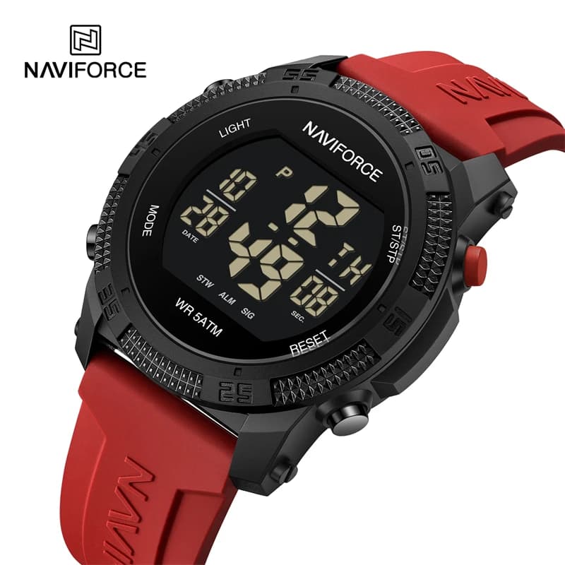 Naviforce 7104 Orologio da uomo di lusso alla moda Orologi da polso resistenti all'acqua Cinturino in silicone Orologio elettronico LCD Relogio Masculino