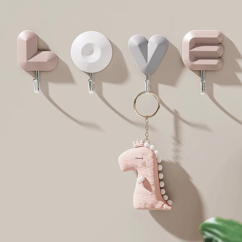 LOVE Plastic Letter Hook Creative No Punch Dorm Bedroom Bathroom Kitchen Door Back Wall Adhesive Hook