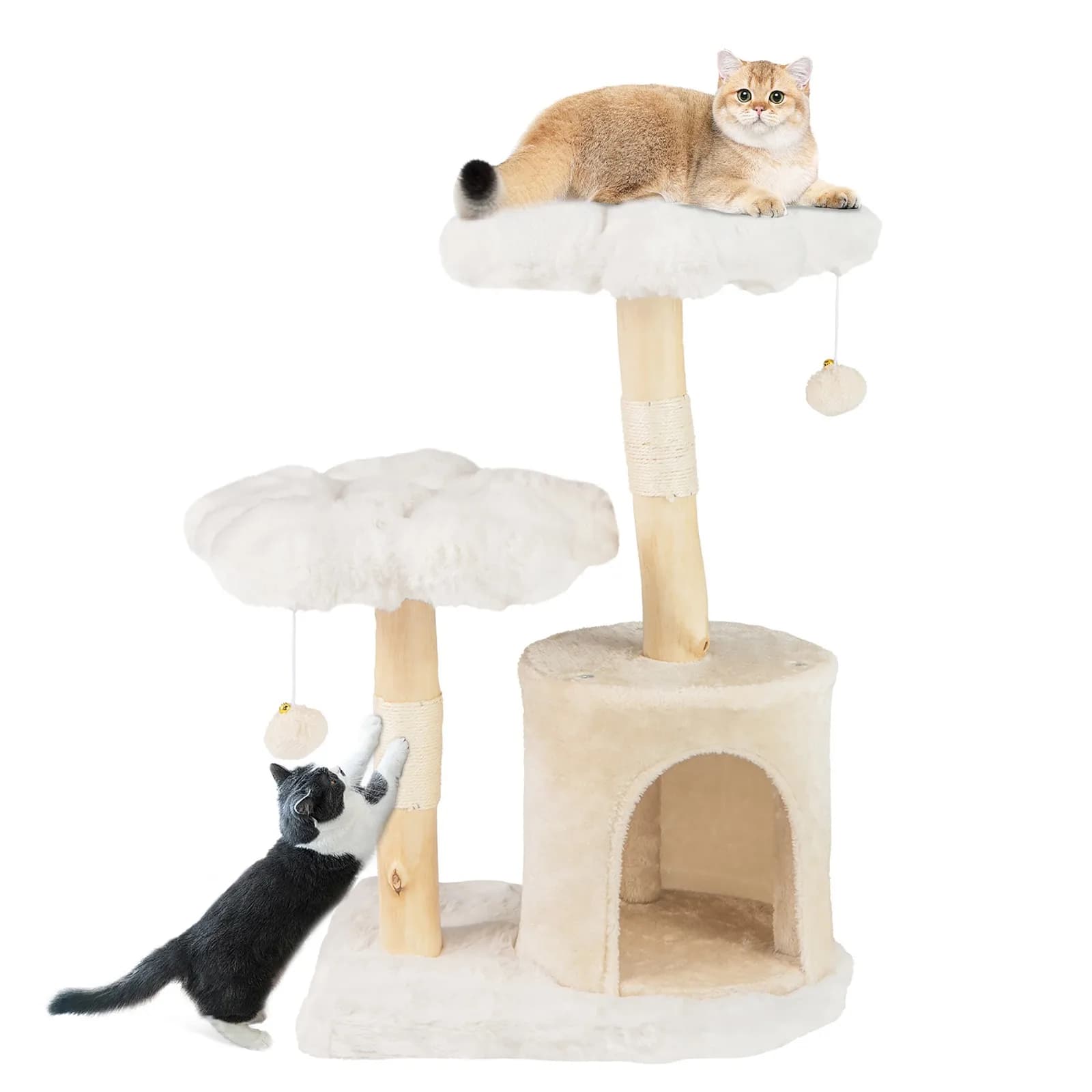 Simpatico Tiragraffi per Gatti in Legno Massello con Rami Naturali, Moderno a Forma di Fiore, con Cuscini Morbidi e Lunghi