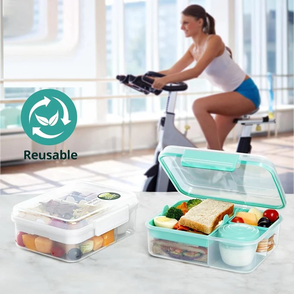 A96K-Meal Prep Containers Reusable, Snackle Box Container Bento Box Adult, Bento Lunch Box With 2 Removable Trays