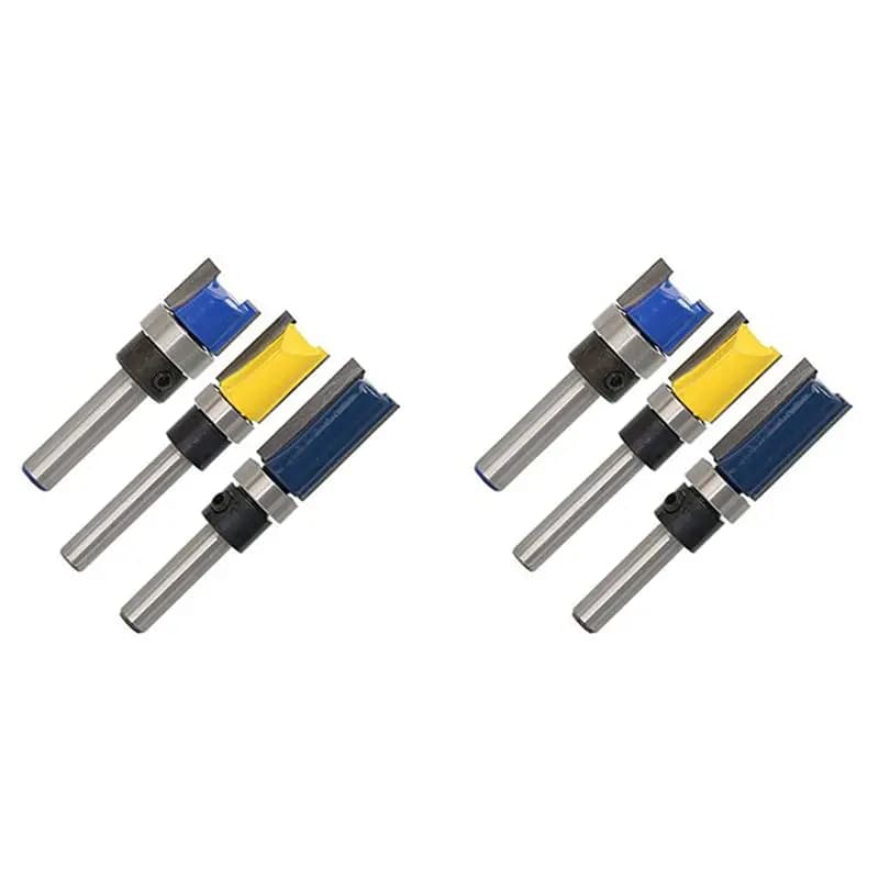 A69e6pcs 1/4 Inch Shank Flush Trim Router Bits Pattern Template Router Bit Set Woodworking Top Bearing Milling Tools