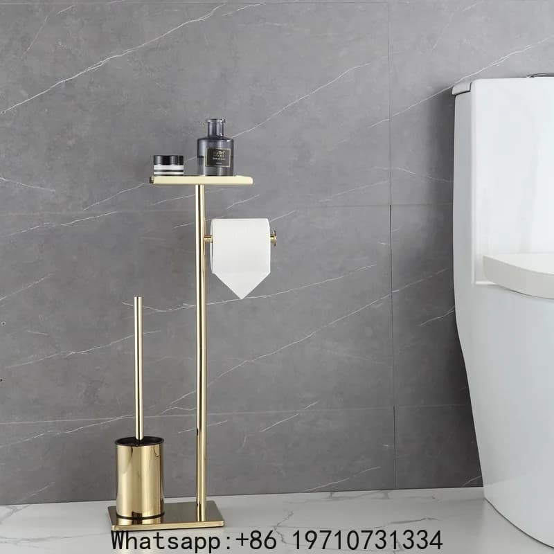 Portarotolo di Carta Igienica Verticale Integrato con Porta Spazzola WC e Porta Asciugamani da Terra, Impermeabile per Bagno Domestico