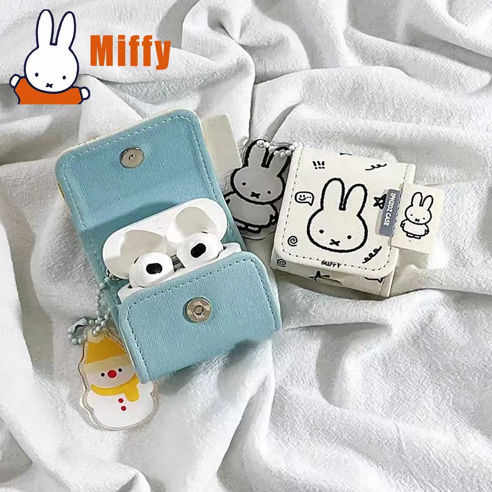 Custodia per AirPods in pelle Kawaii Miffy 1/2/3/4/Pro/Pro2 Custodia per auricolari carina Custodia anticaduta Custodia per cuffie portatile Regalo per ragazza