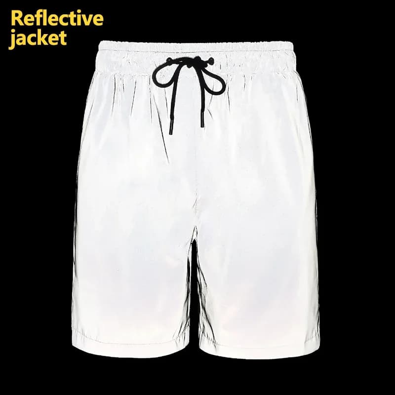 2026 New Summer Loose Reflective Shorts Men's Sweatpants Outdoor Casual Running Cycling Safety High Visibility Knee Length Pants