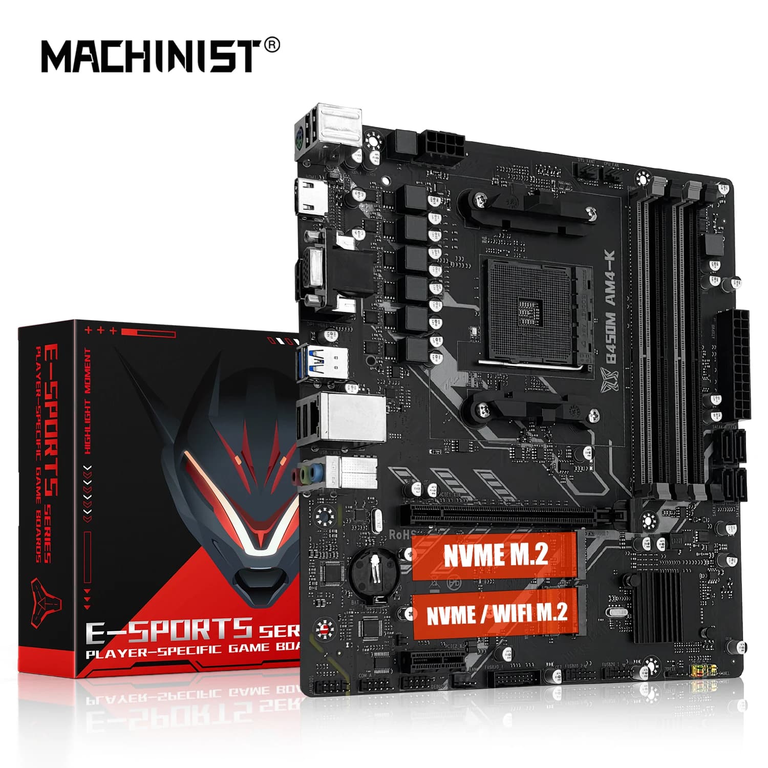 La scheda madre MACHINIST B450M-AM4-K ADM supporta la serie AM4 (CPU Ryzen 1-5) RAM DDR4 doppia NVME M.2 con interfaccia HDMI VGA DP