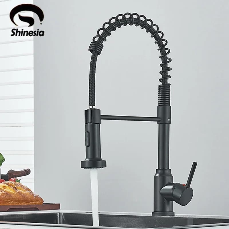 Rubinetto da Cucina Nero Shinesia in Acciaio Inox, Miscelatore Girevole a 360 Gradi con Getto a Spruzzo, Rubinetto per Lavello con Acqua Calda e Fredda