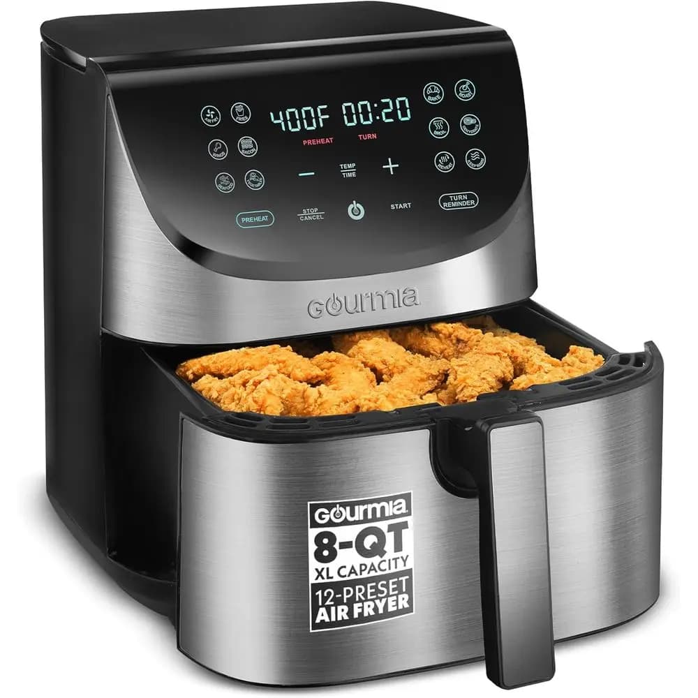 Friggitrice ad Aria Digitale da 8 Qt di Grande Capacità con 12 Programmi Preimpostati, Funzioni Arrosto, Cottura, Grigliatura, Disidratazione, Accessori Lavabili in Lavastoviglie, Acciaio Inossidabile