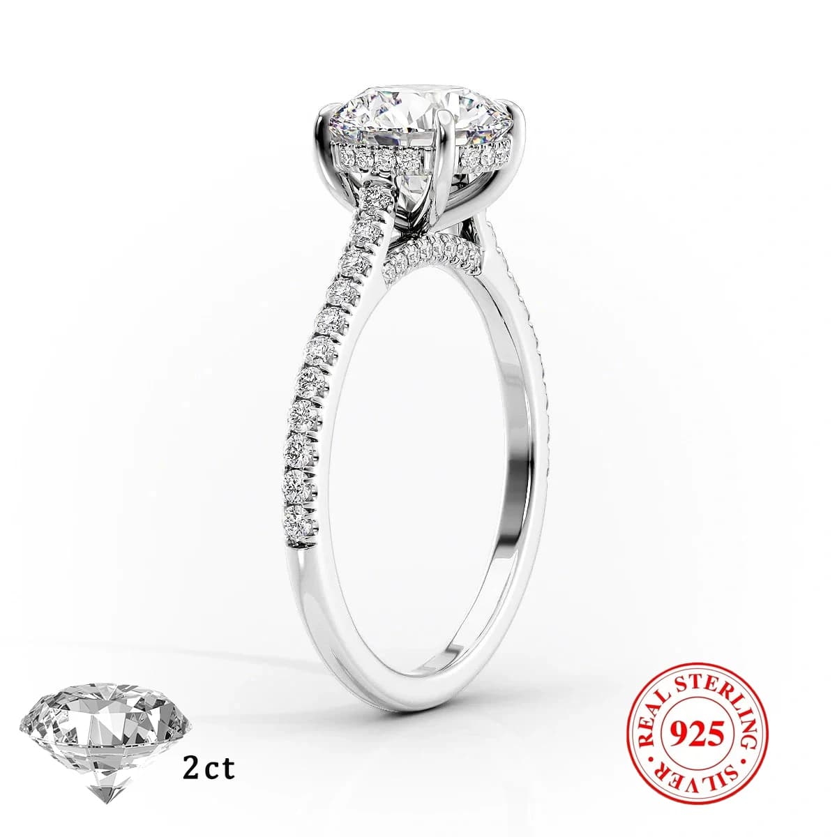 Anello Moissanite da 2 ct in argento sterling 925 di lusso da 1 pezzo, regalo per anello boutique di moda da donna