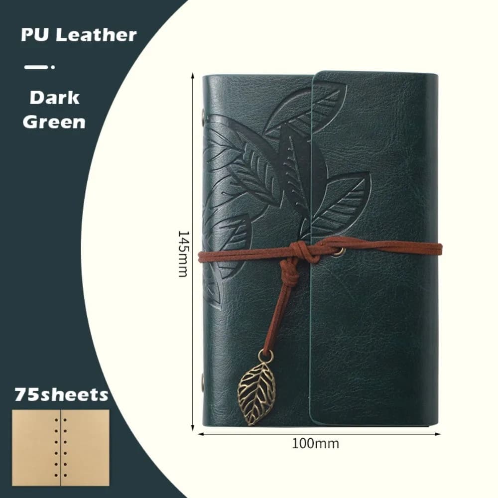 Multi-functional A7 Loose-leaf Notebook Leaf Embossed PU Leather Travel Journal Straps Design Diary Book Travel
