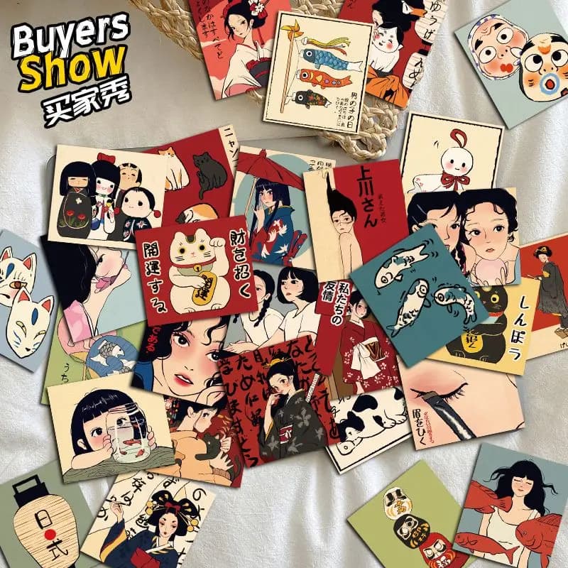 50 adesivi anime in stile tradizionale giapponese classico vintage per bagagli per auto fai da te, laptop, frigorifero, decalcomania in vinile impermeabile