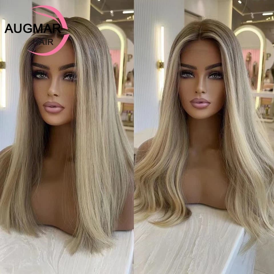 13x4 Ash Blonde Highlight Wig Human Hair Glueless 13x6 Straight Lace Front Wigs Transparent Body Wave Human Hair Wigs For Women