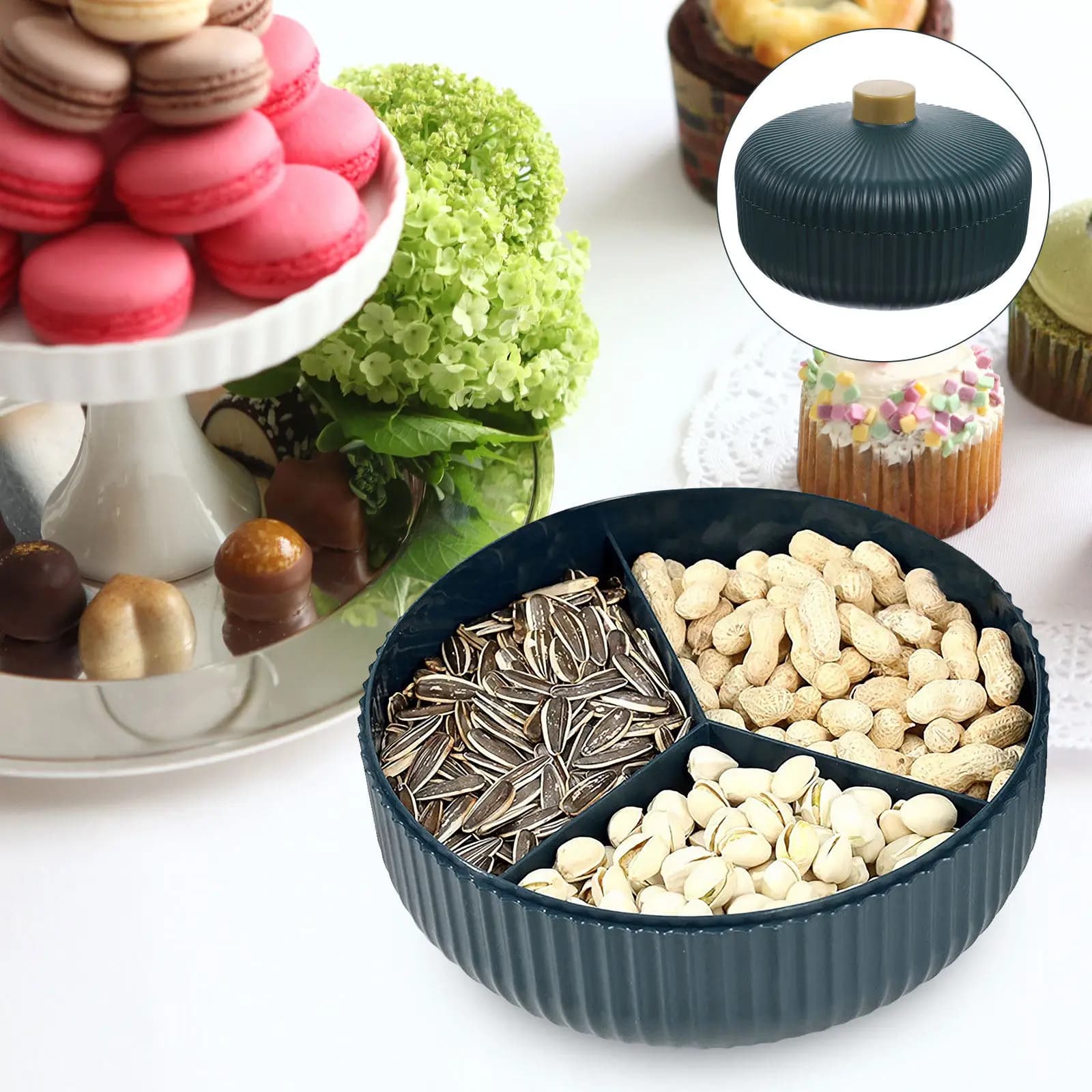 Contenitore per Caramelle e Frutta Secca, Vassoio Porta Snack in PP con Coperchio