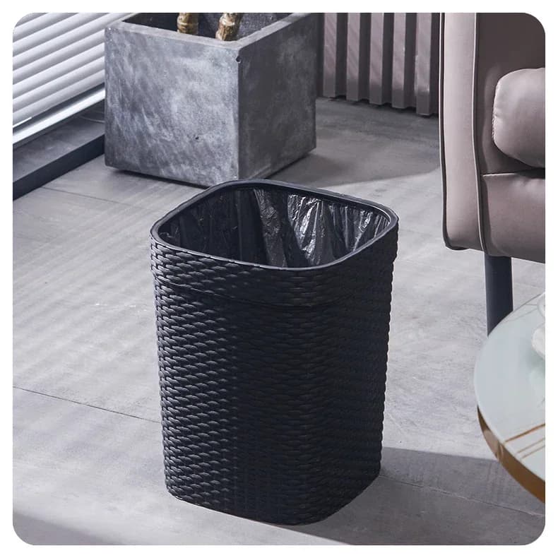 Bidone della spazzatura in plastica quadrata nera modello in rattan bidone della spazzatura cestino della spazzatura senza coperchio cestino dei rifiuti bidoni della spazzatura bidone della spazzatura
