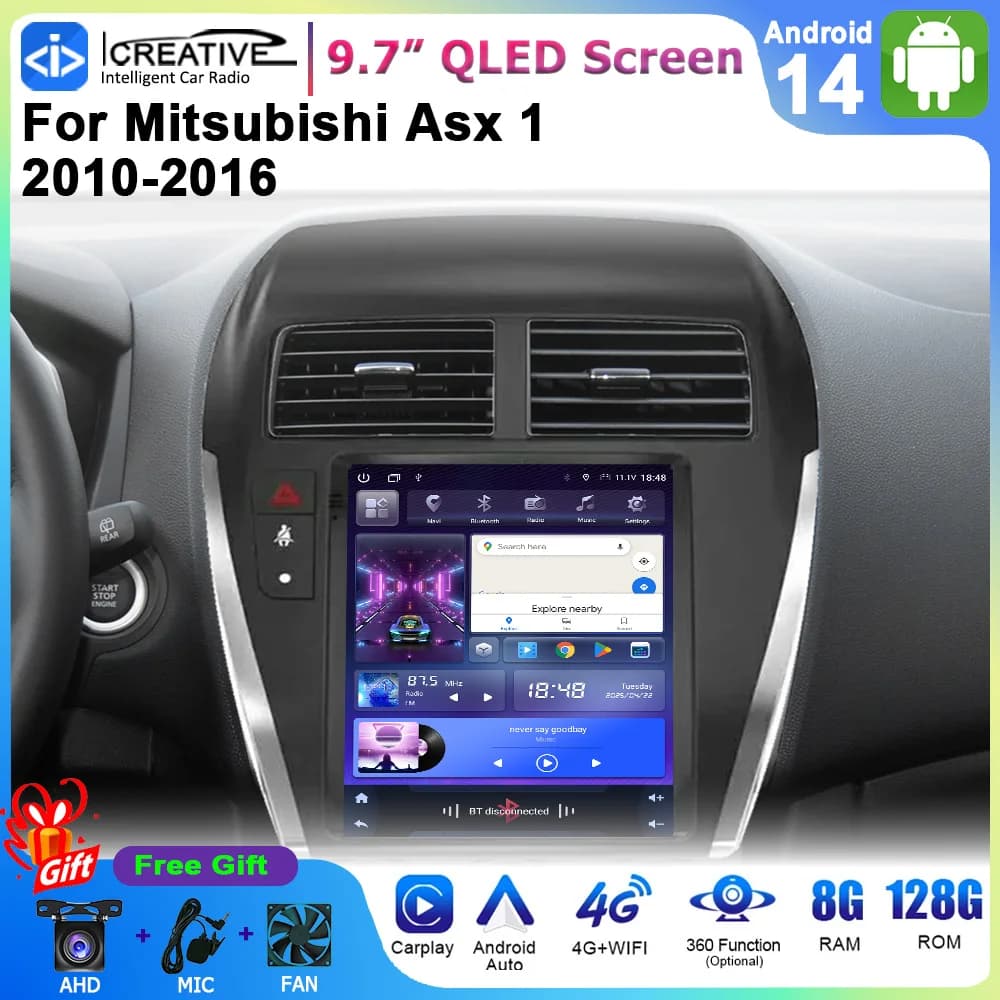 Lettore multimediale Android 14 per Mitsubishi Asx 1 2010-2016 9.7 "Style Tesla Carplay Android Auto Car Radio 2Din DSP Stereo Navi