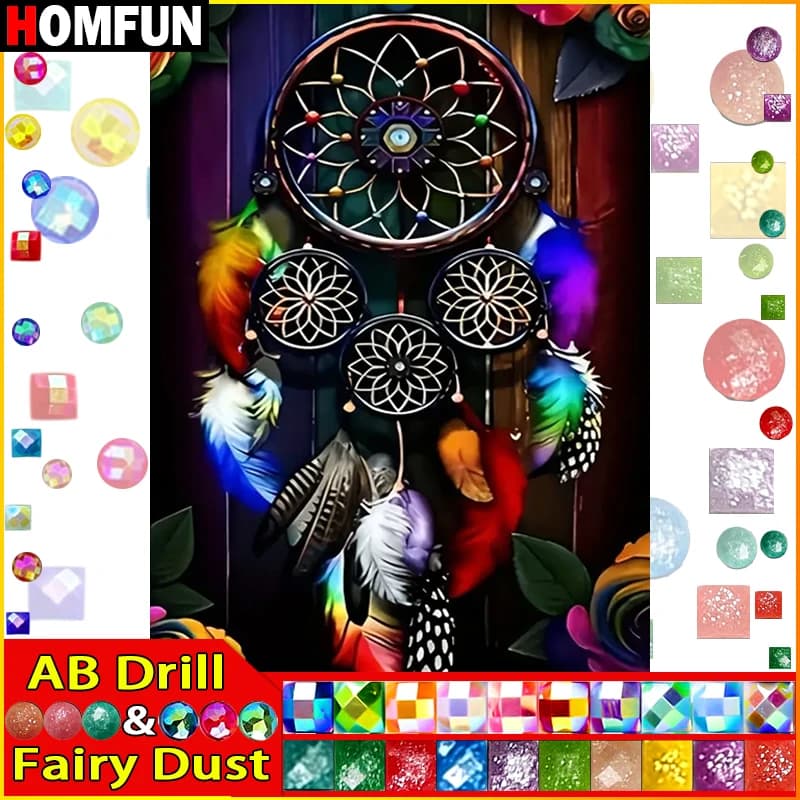HOMFUN Fairy Dust AB Diamond Embroidery "Scenery Wind Chimes" Pattern DIY 5D Diamond Painting Needlework Full Drill Painting