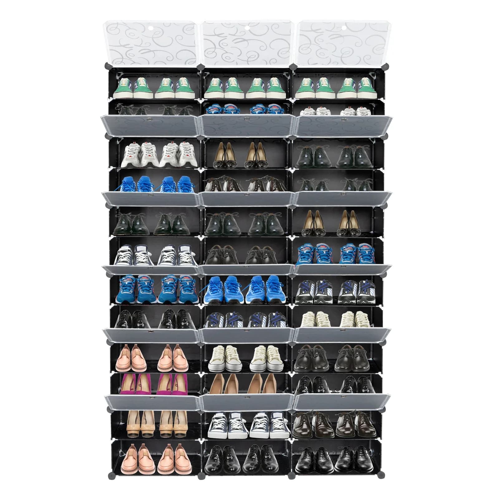 12 Tier Shoe Rack Organizer, Portable 72 Pair 36 Grids Tower Shelf Storage Cabinet Stand Expandable for Heels, Boots, Slippers,