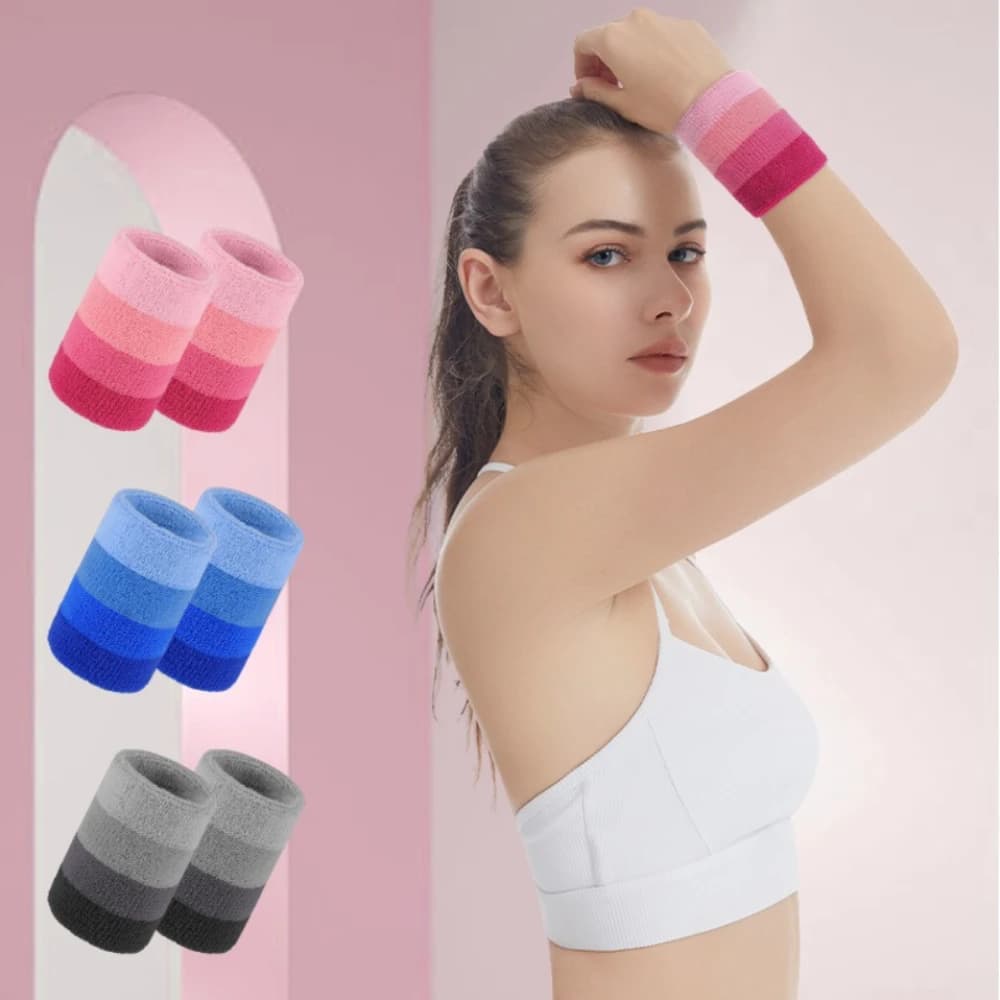 2Pcs Wristband Gradient Cotton Sweatbands Elastic Absorbent Breathable Bands Gym Fitness Running Tennis Wrist Brace Protector