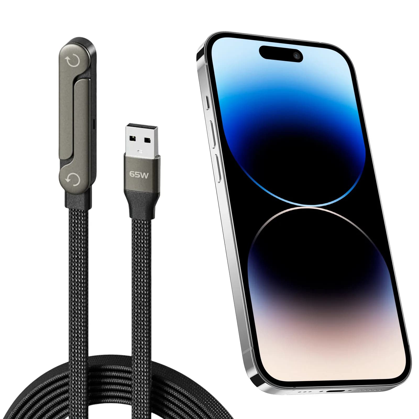 Cavo Dati 2-in-1 da 240W/65W con Cavo Intrecciato, Ricarica Rapida e Supporto Telefono Integrato per iPhone 17, Smartphone e Tablet