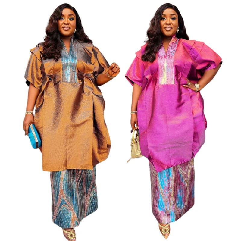 African Women's Fashion Robe And Skirt Set Printed Plus Size Two-piece Dress Turkey Wedding Evening Party Dresses Dashiki Ankara