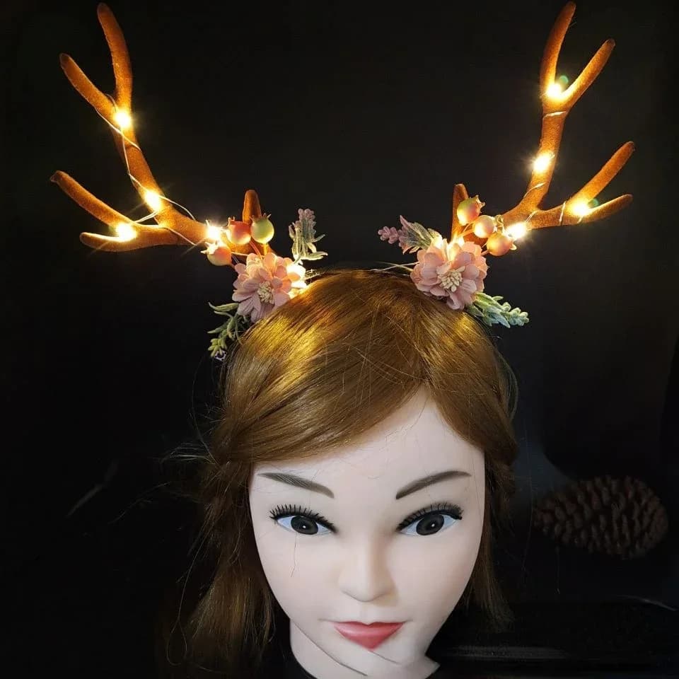 Festivo LED illuminato corna di fiori da fata corona capelli fasce di cervo floreali cosplay renna bagliore forniture per feste