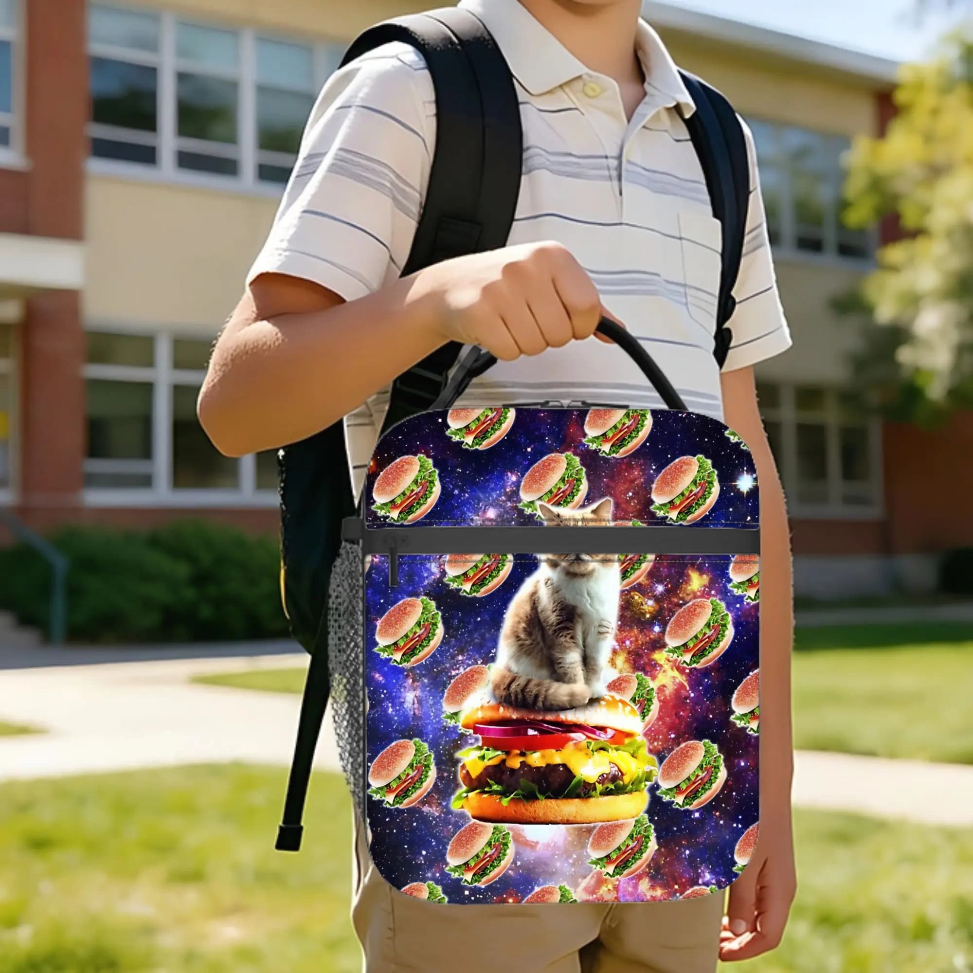 Borsa Termica Portatile Hamburger Astro Cat - Contenitore Porta Pranzo Isolato per Alimenti, Borsa Frigo, Borsa Termica per il Pranzo, Borsa per il Cibo