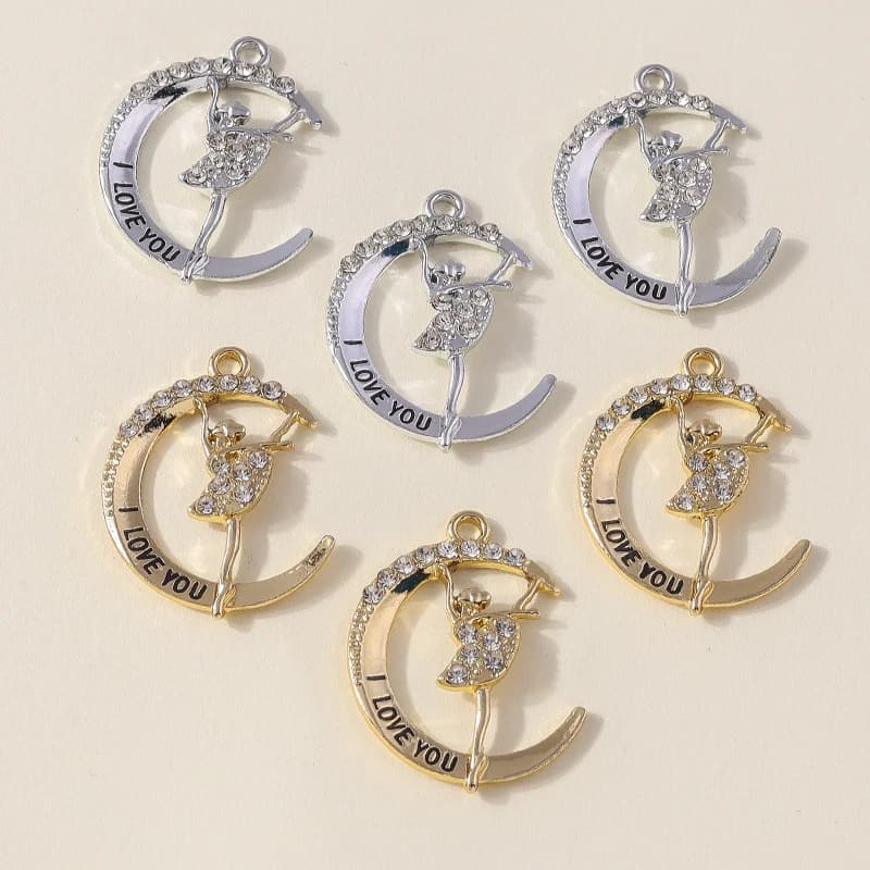 10 pz 27*20mm Cristallo Danzante Ragazze Luna Pendenti con Ciondoli per la Collana Del Braccialetto Che Fanno Accessori Fai Da Te Portachiavi Creazione di Gioielli
