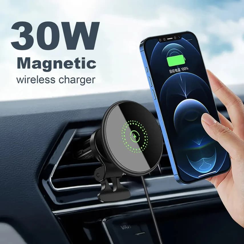 30W Wireless Magnetic Support for Auto with Quick Charging, Phone Support for iPhone Magsafe 17 16 15 14 13 Pro Max