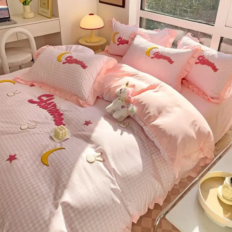 Copripiumino in pizzo, lenzuolo, set da 4 pezzi in cotone lavato, copripiumino con bordo ricamato per asciugamano, set da 3 pezzi per dormitorio studentesco, tessili per la casa