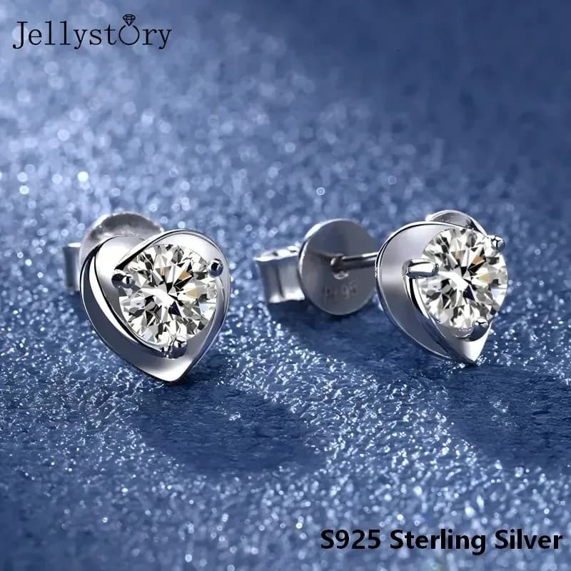 Orecchini JellyStory a Forma di Cuore Fiorito, Regalo Romantico per San Valentino, Moissanite 0,5 Carati, Gioielli Delicati in Argento S925 per Uso Quotidiano