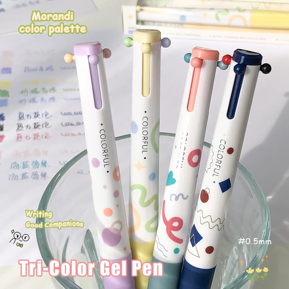 Penna Gel Multicolore 0.5mm, Confezione Singola, Penna a 3 Colori, Penna per Diario, Penna Triangolare per Disegno, Studio e Ufficio
