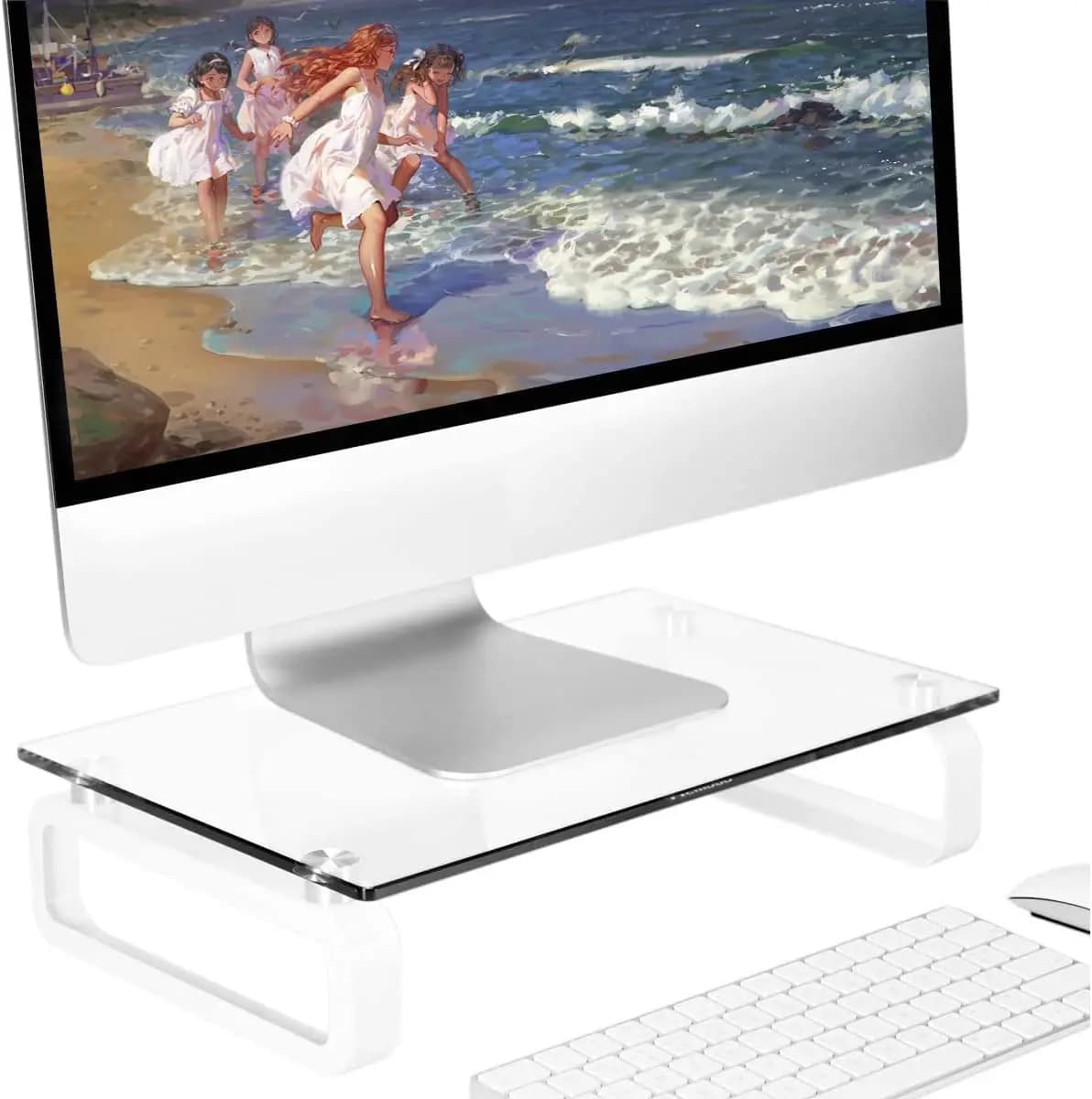 Transparent Tempered Glass Monitor for Laptop Desktop LCD TV with Metal Legs Design Space Saving