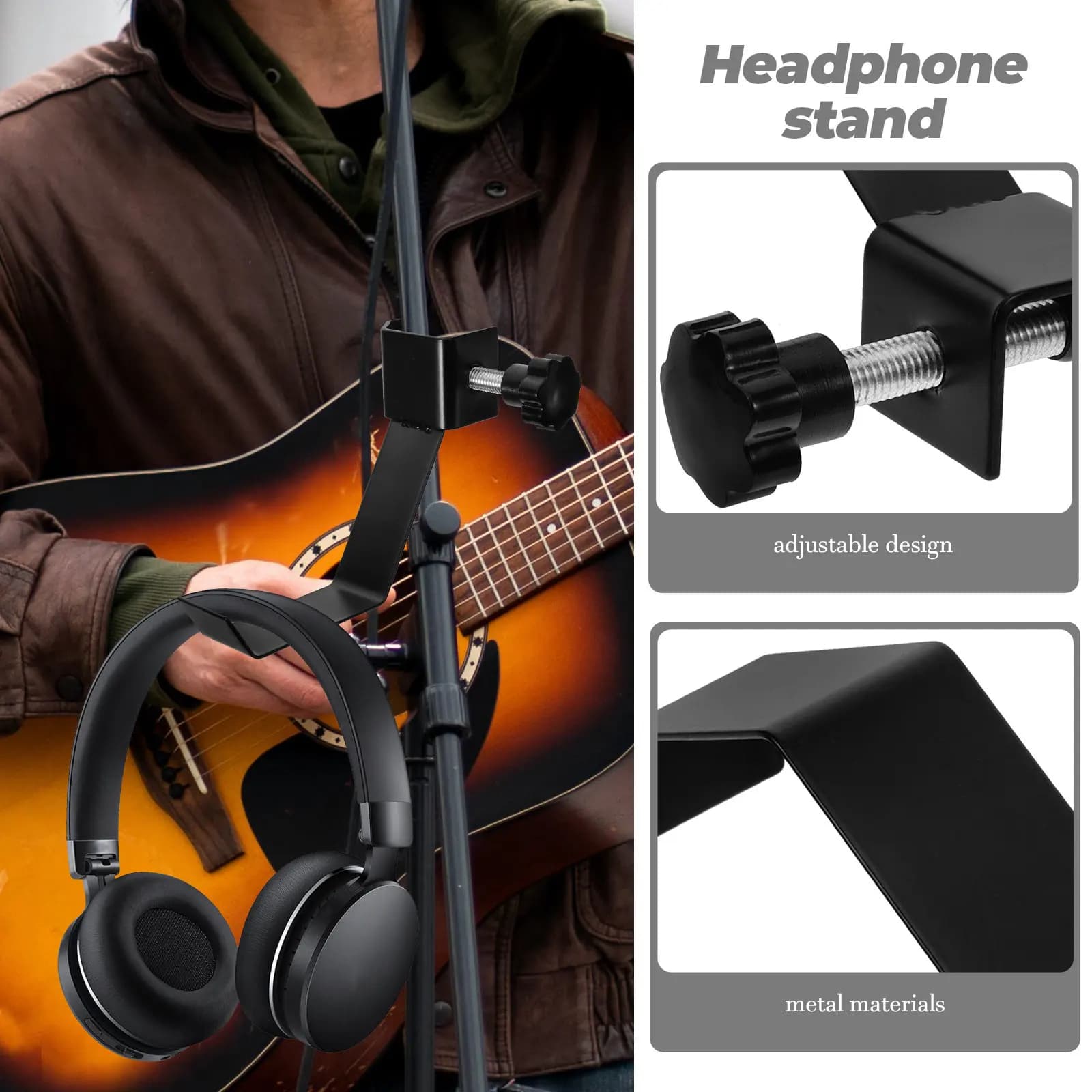 Sturdy Metal Headphone Stand Adjustable Headphone Holder Comfortable Strap Headset Rack for Guitarists Gaming Accessories
