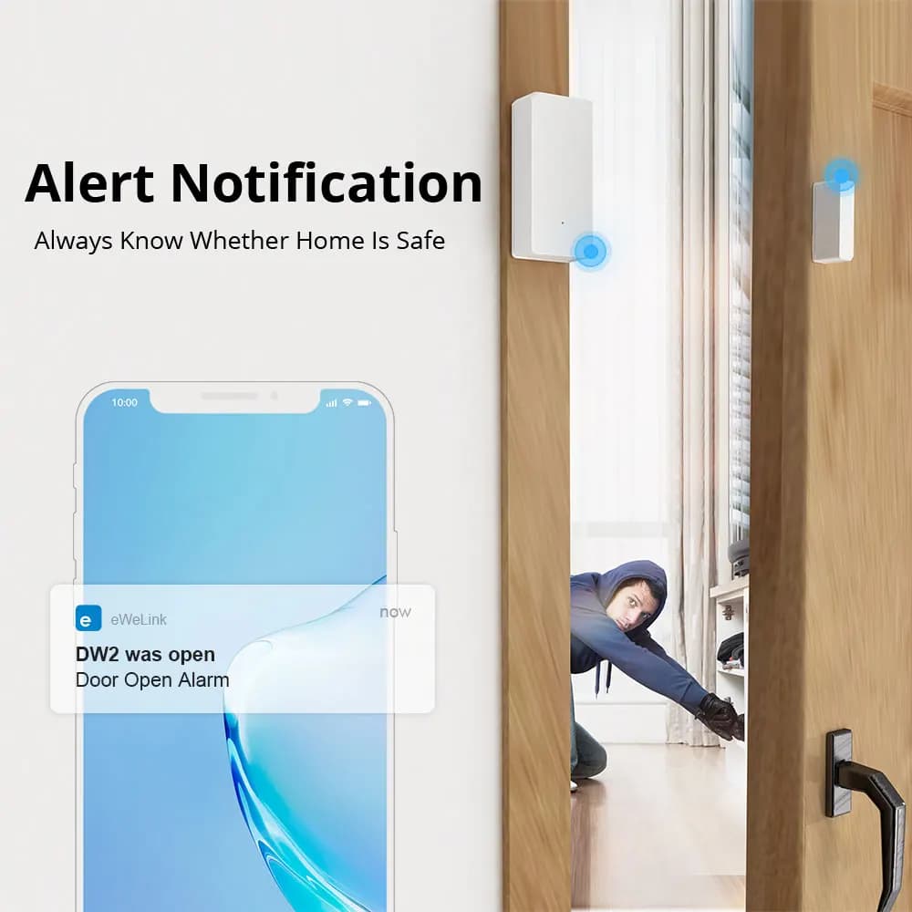 Sensore per Porte e Finestre Wireless SONOFF DW2 WIFI, Basso Consumo Energetico, Notifiche di Stato Sincronizzate con App eWeLink