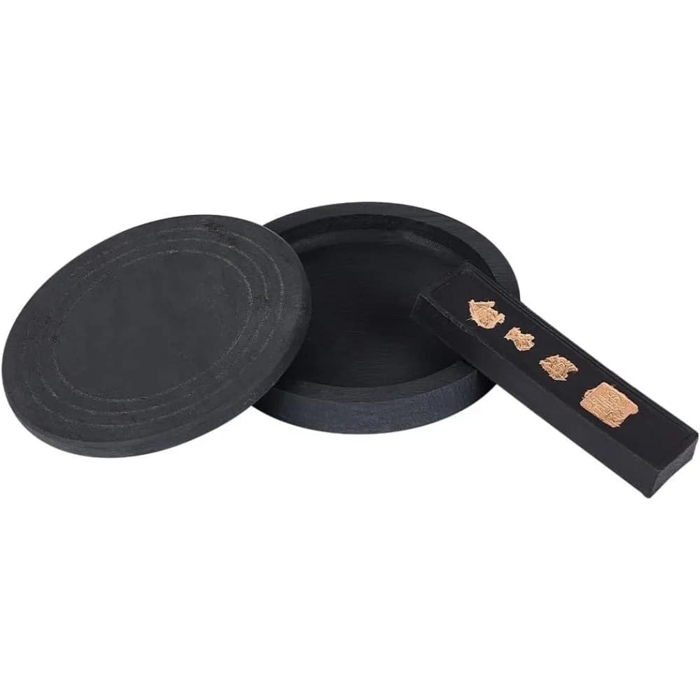 Chinese Calligraphy Inkstone Set with Ink Stick Traditional Inkstone for Calligraphy Practice and Painting Research